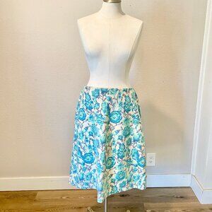 Pringle of Scotland Blue Floral Wool & Cashmere Skirt - Made in‎ Italy, US 12